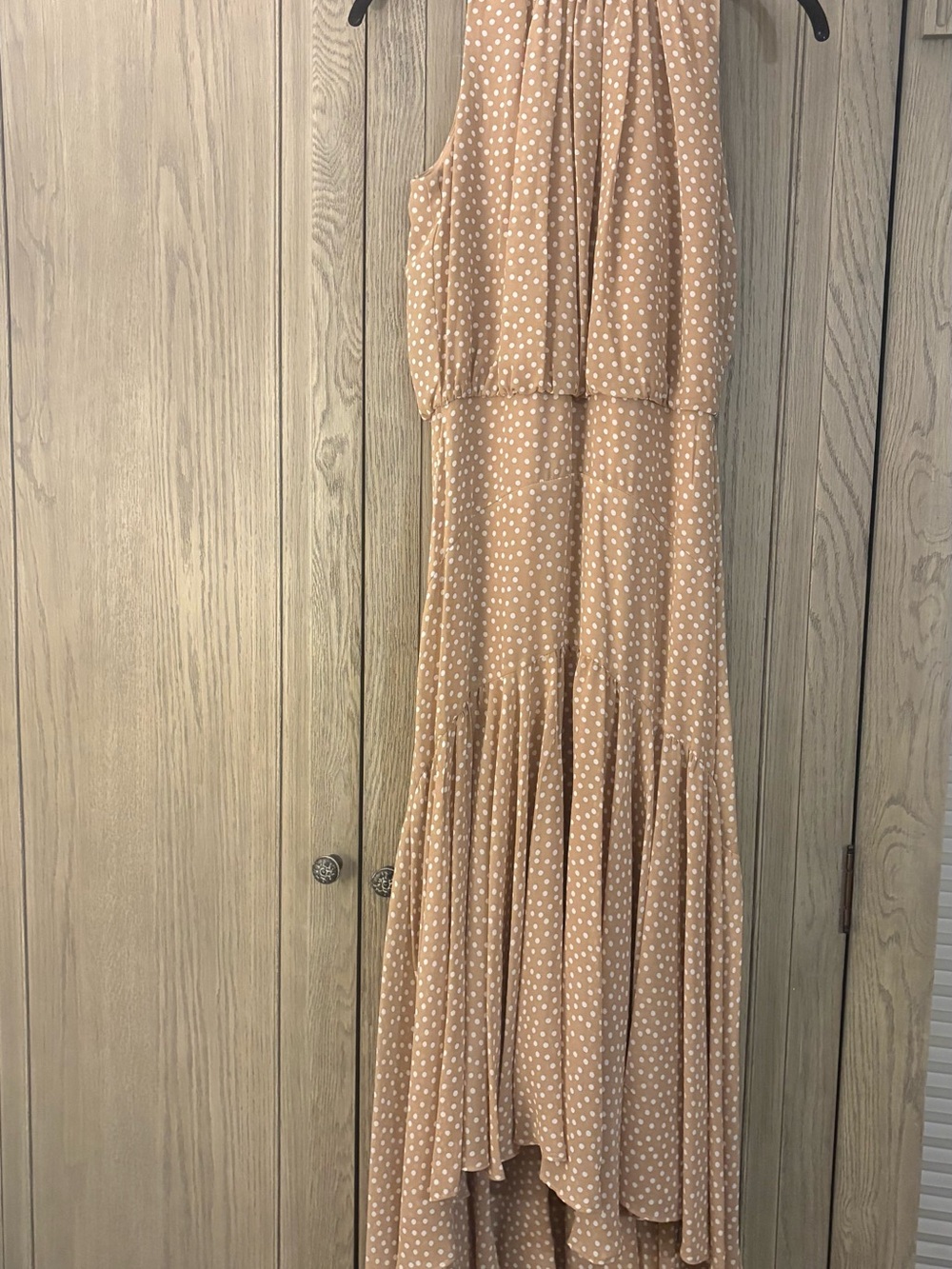 Just...Taylor Taupe Polka Dot High-Low Halter Maxi Dress size 2